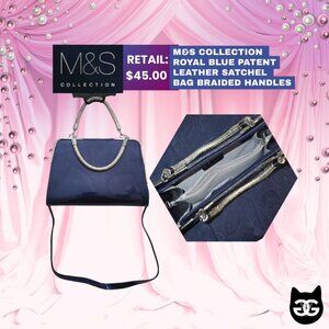 M&S Collection Royal Blue Patent Leather Satchel Doctor Bag Braided Handles Y2K